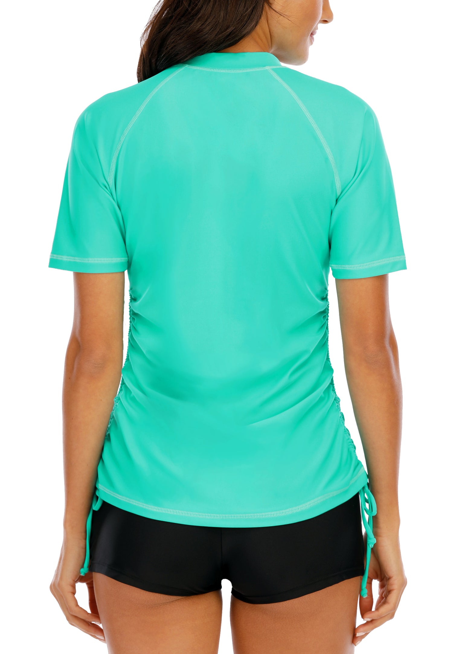 Halcurt Damen-Badeanzug-Top mit halbem Reißverschluss und kurzen Ärmeln (Rashguard)