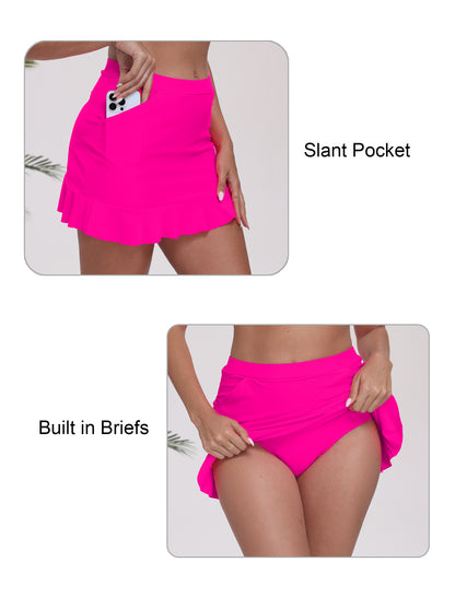 All-Day Magic Ruffle Swim Skirts Built in Briefs with Side Pockets