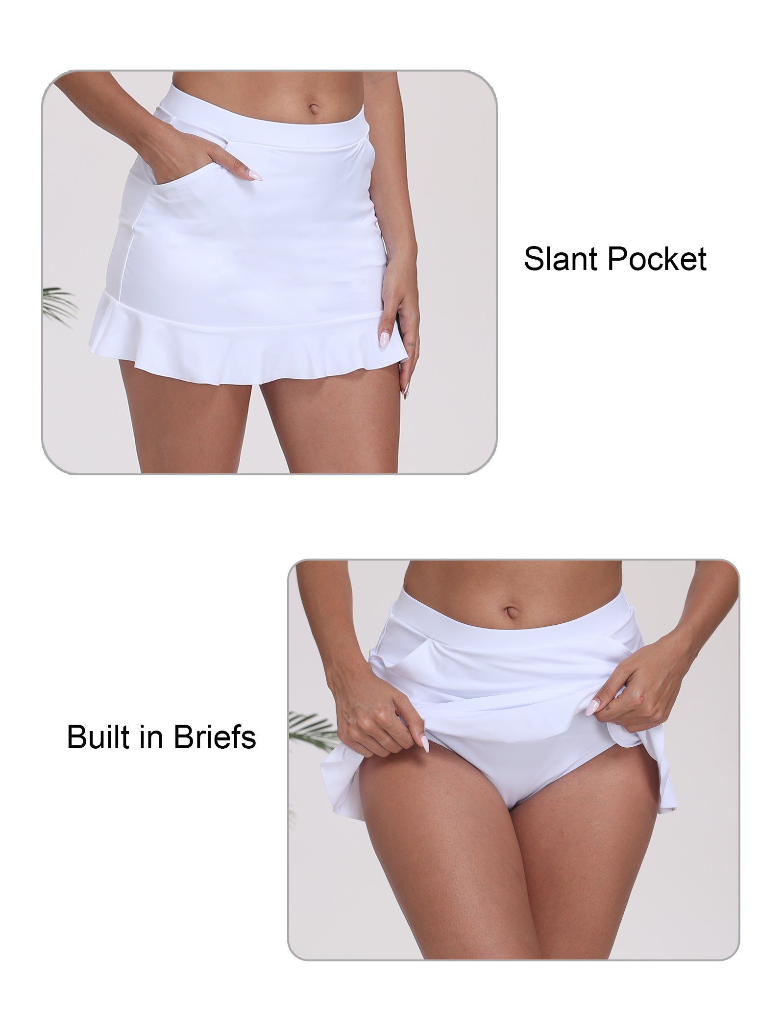 All-Day Magic Ruffle Swim Skirts Built in Briefs with Side Pockets