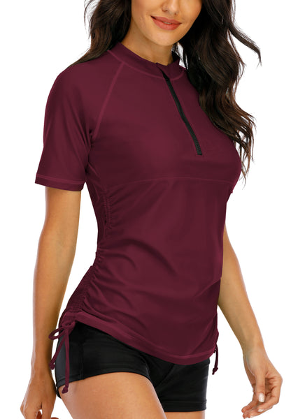 Halcurt Damen-Badeanzug-Top mit halbem Reißverschluss und kurzen Ärmeln (Rashguard)