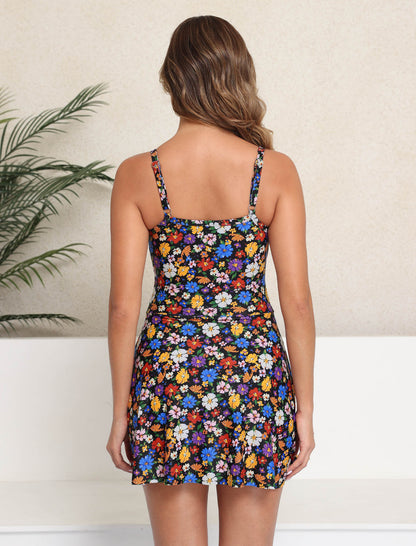 Hold Your Confidence Twist Front Push Up One Piece Swimdress with Skirt