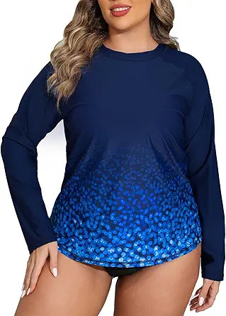 Halcurt Women Plus Size Long Sleeve Rash Guard Swimsuit Top