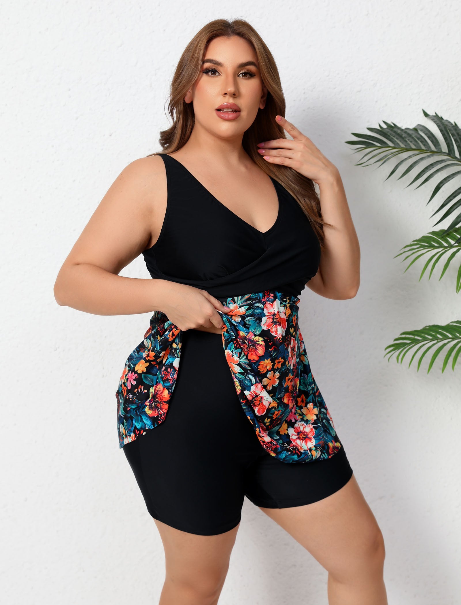 Ocean Ready Plus Size Twist Front Two Piece Tankini Sets with 5" Inseam Boyshorts