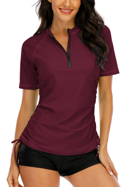 Halcurt Damen-Badeanzug-Top mit halbem Reißverschluss und kurzen Ärmeln (Rashguard)