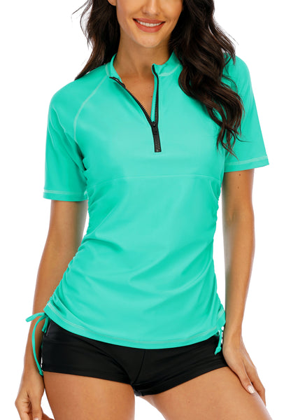 Halcurt Damen-Badeanzug-Top mit halbem Reißverschluss und kurzen Ärmeln (Rashguard)