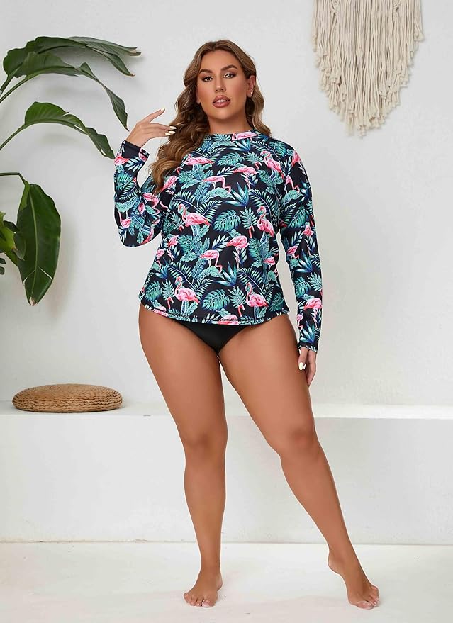 Halcurt Women Plus Size Long Sleeve Rash Guard Swimsuit Top