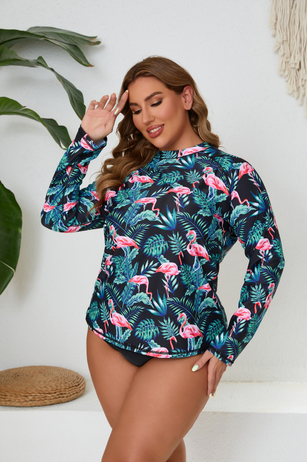 Halcurt Women Plus Size Long Sleeve Rash Guard Swimsuit Top