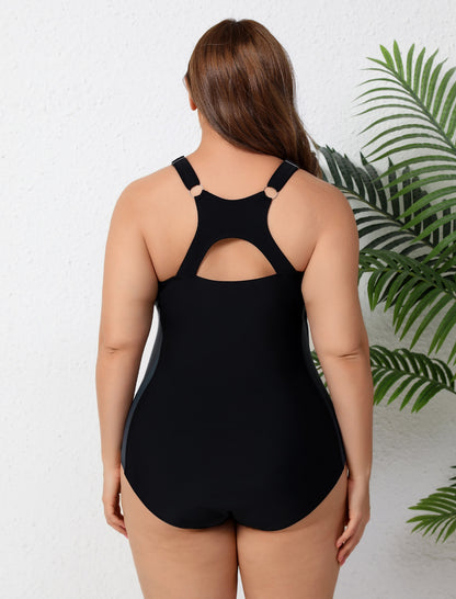 Training Essential Racerback Plus Size Athletic One Piece Swimsuit  with Adjustable Strap