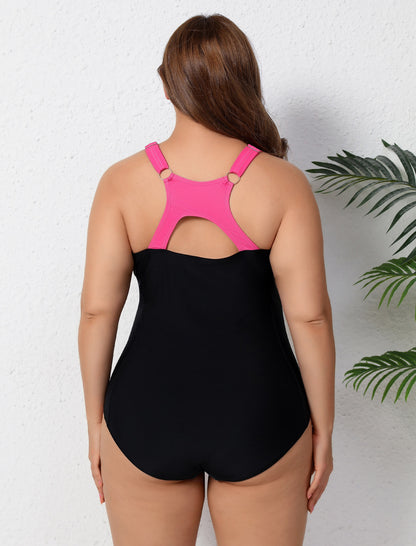 Training Essential Racerback Plus Size Athletic One Piece Swimsuit  with Adjustable Strap