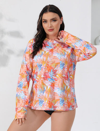 Halcurt Women Plus Size Rash Guard with Thumb Hole Swim Shirt