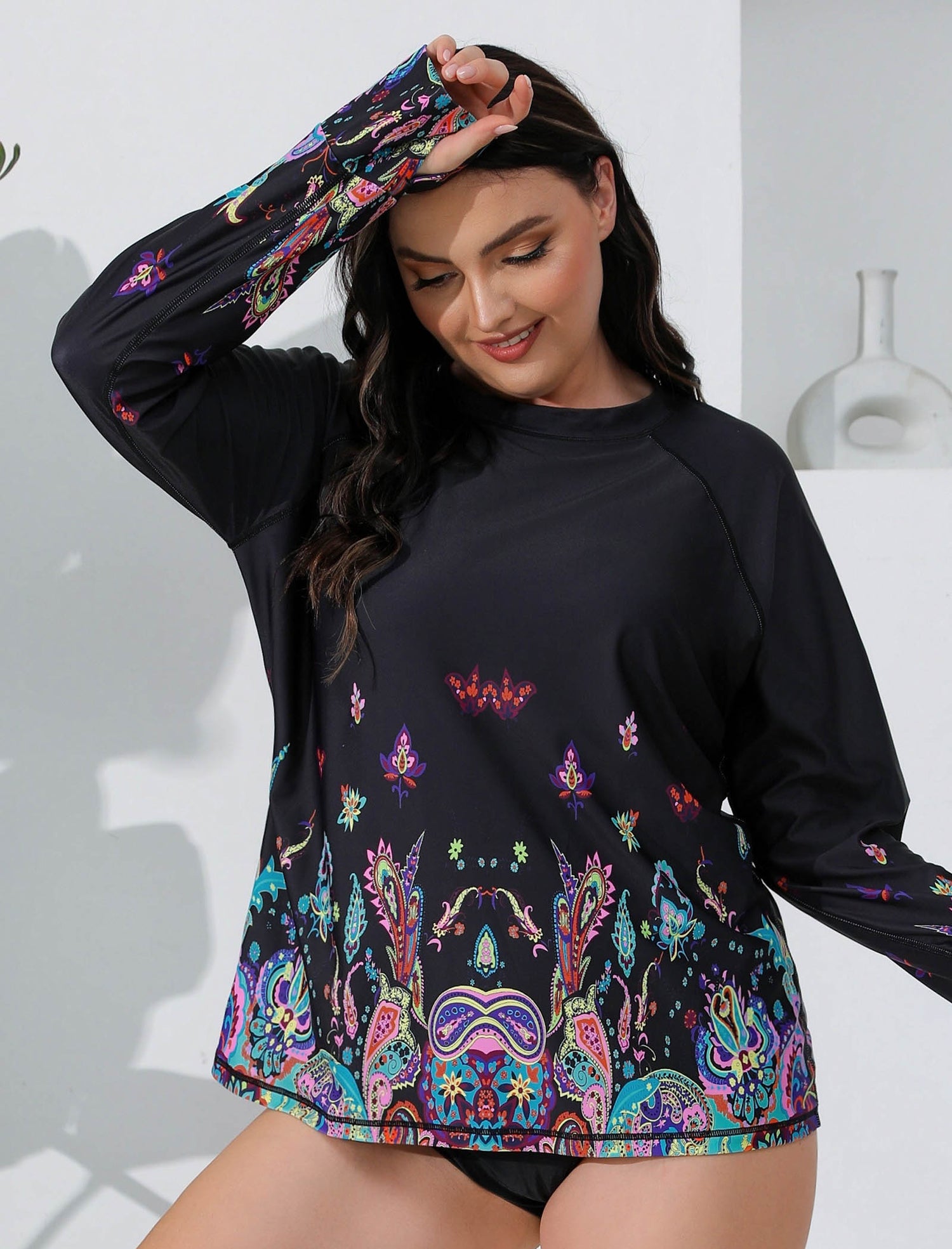 Halcurt Women Plus Size Rash Guard with Thumb Hole Swim Shirt