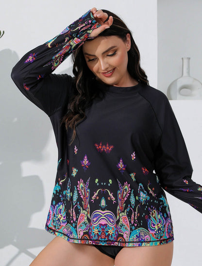 Halcurt Women Plus Size Rash Guard with Thumb Hole Swim Shirt