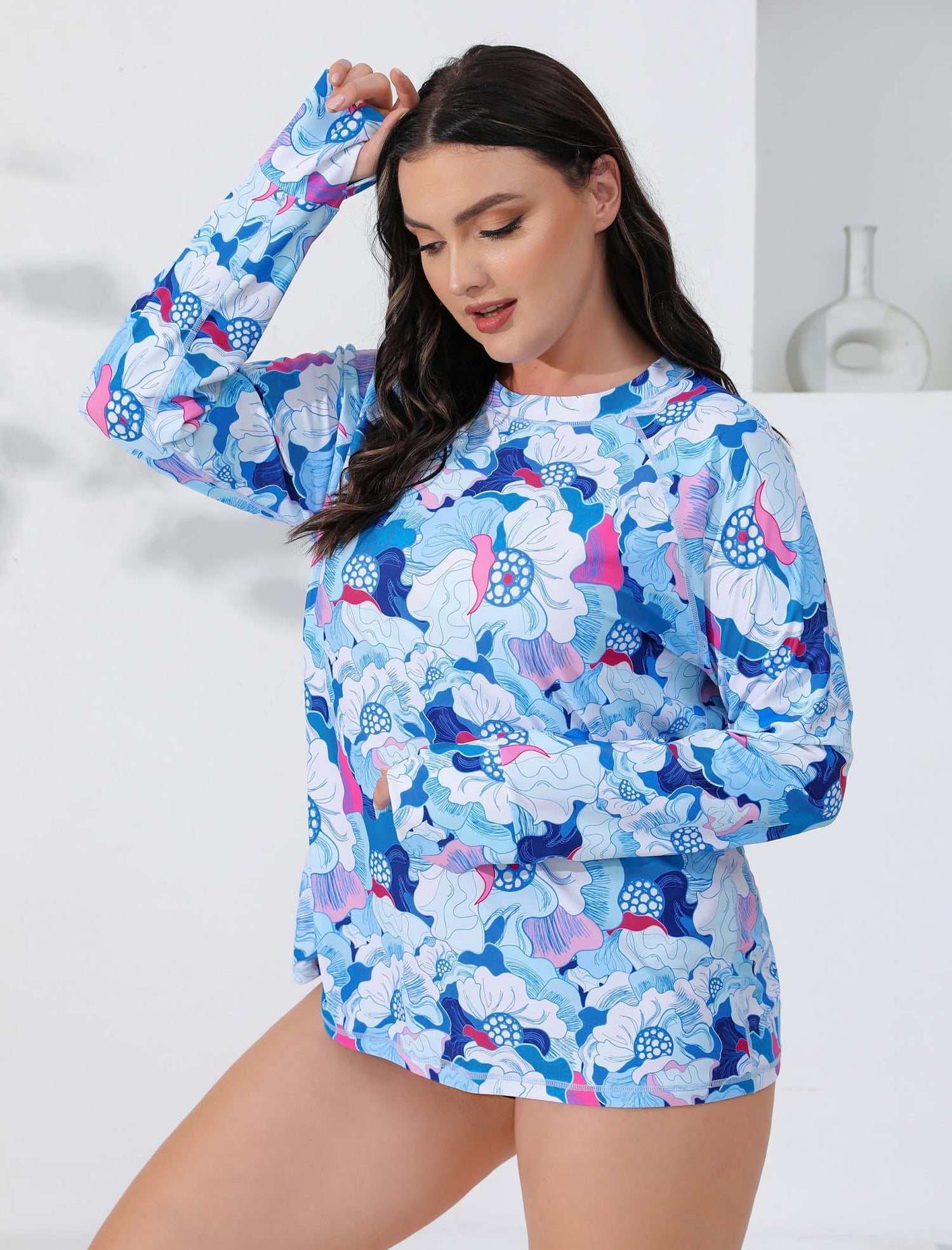 Halcurt Women Plus Size Rash Guard with Thumb Hole Swim Shirt