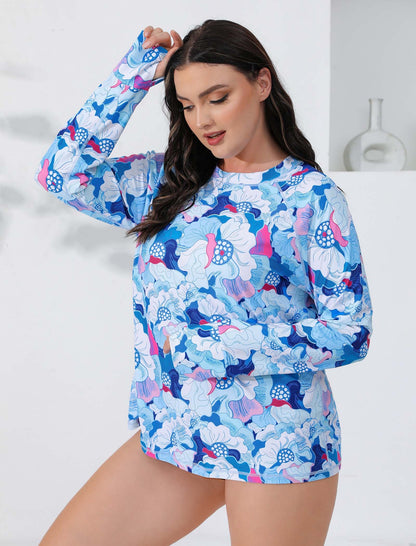 Halcurt Women Plus Size Rash Guard with Thumb Hole Swim Shirt