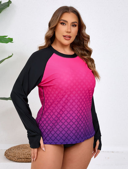 Halcurt Women Plus Size Rash Guard with Thumb Hole Swim Shirt