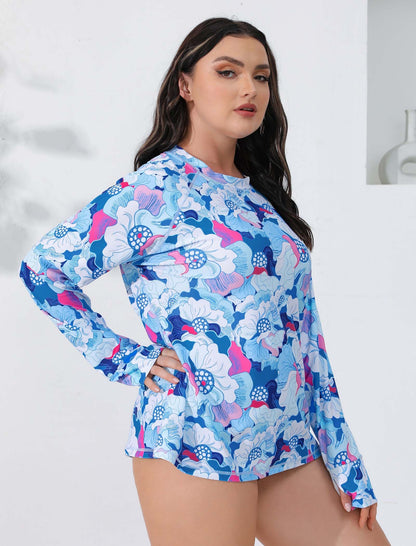 Halcurt Women Plus Size Rash Guard with Thumb Hole Swim Shirt