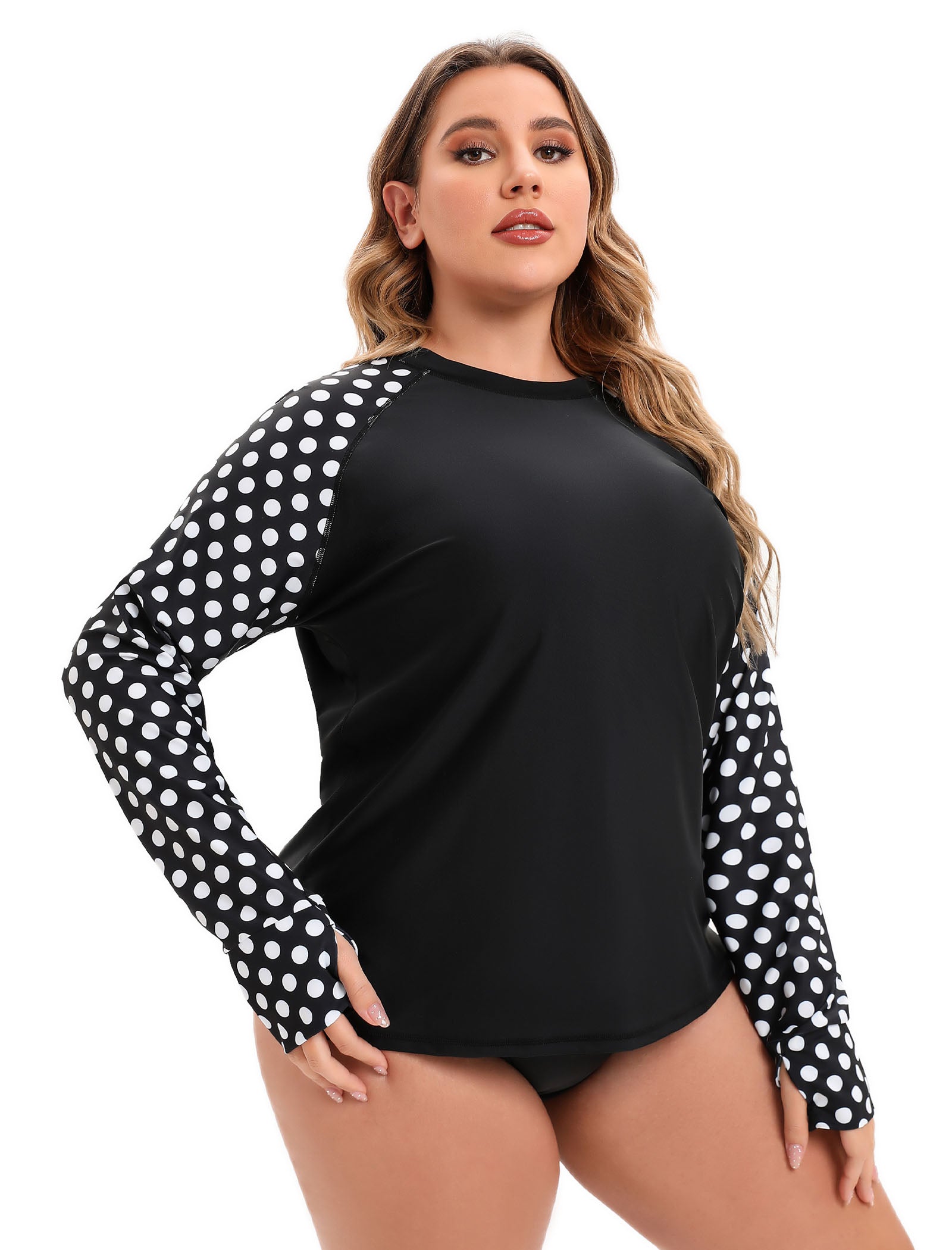 Halcurt Women Plus Size Rash Guard with Thumb Hole Swim Shirt