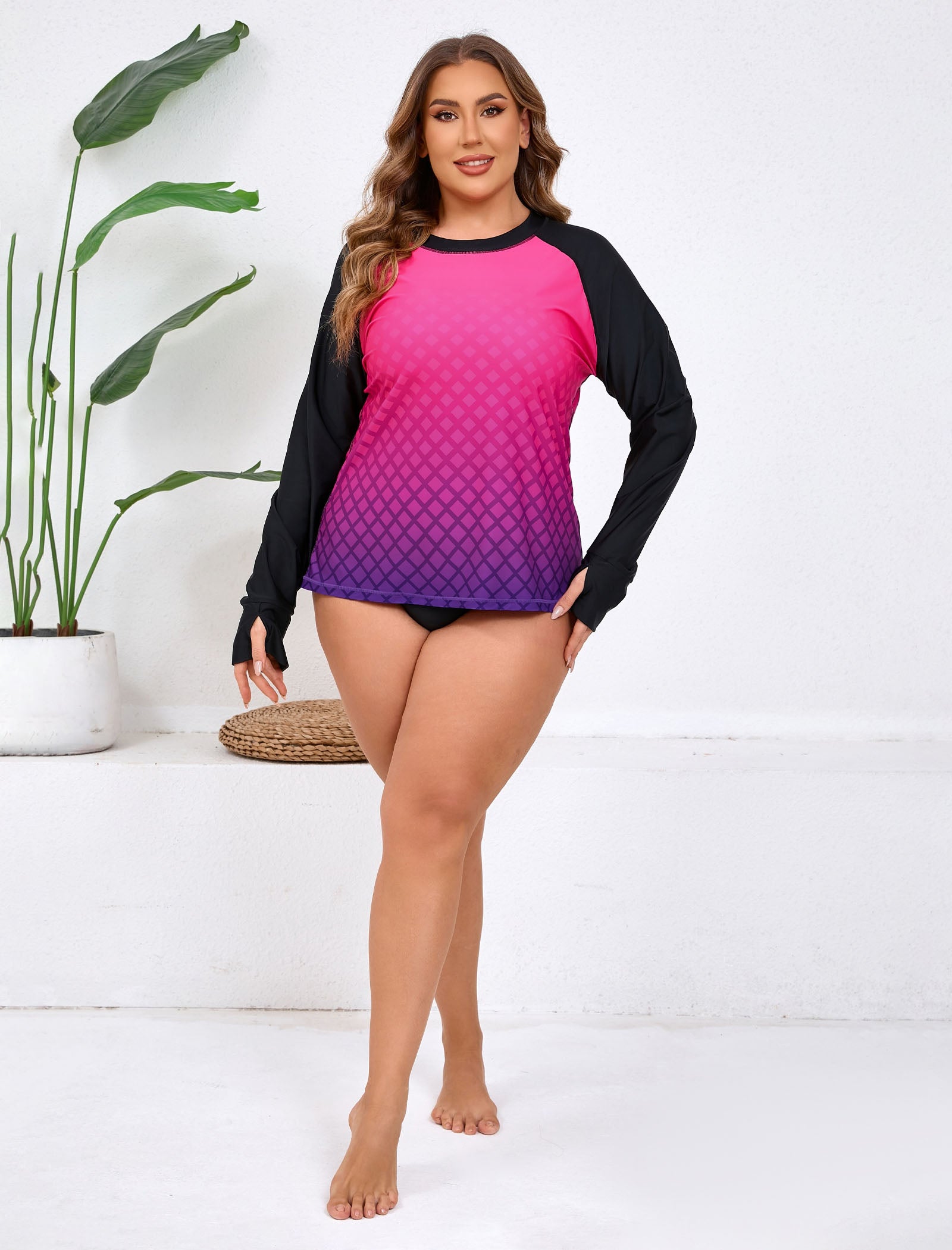 Halcurt Women Plus Size Rash Guard with Thumb Hole Swim Shirt