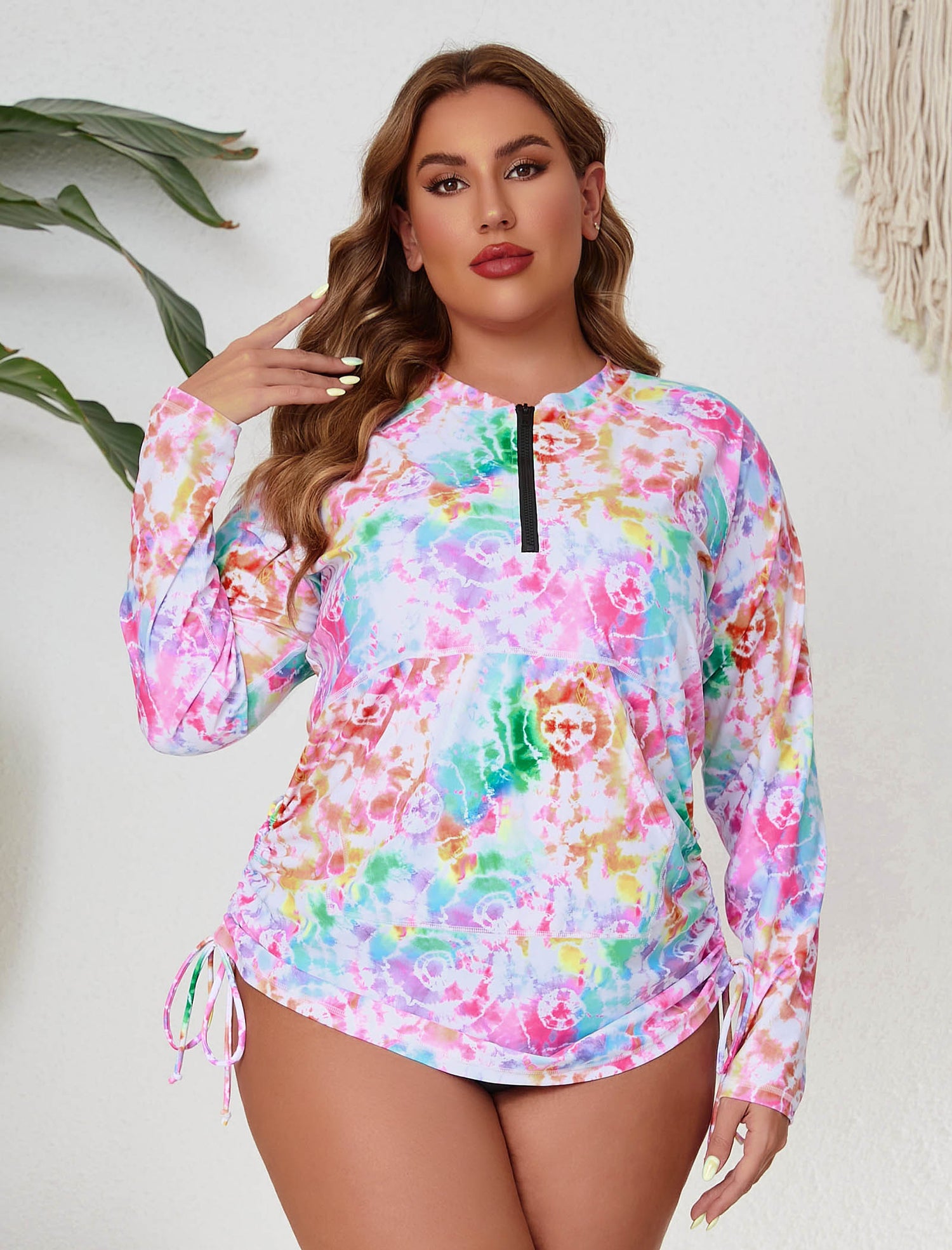 Halcurt Women Plus Size Long Sleeve Rash Guard Swimsuit Top