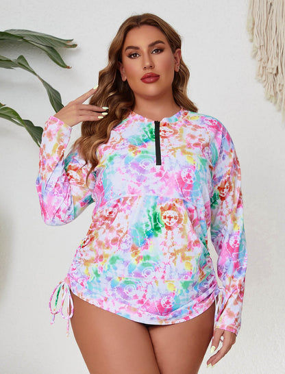 Halcurt Women Plus Size Long Sleeve Rash Guard Swimsuit Top