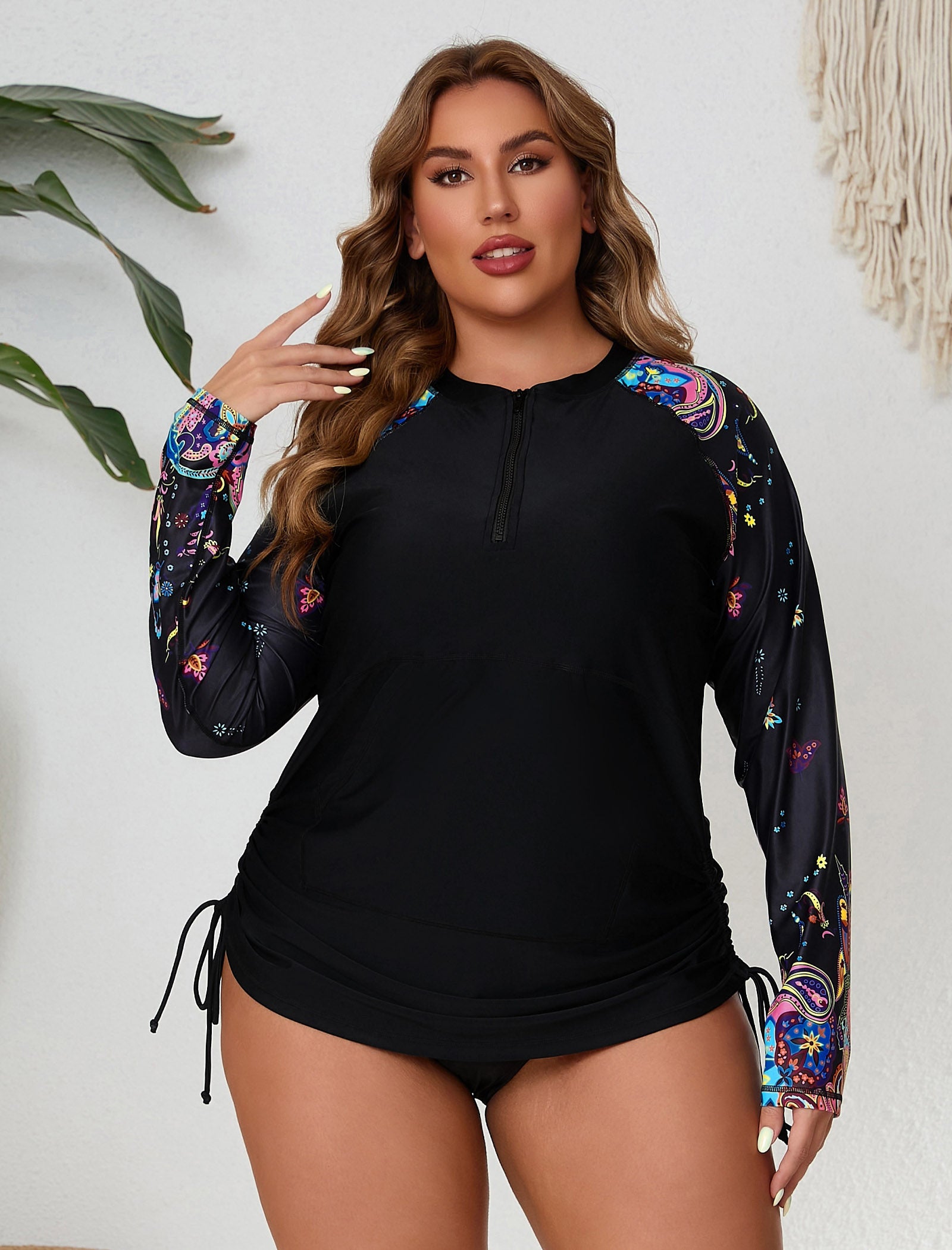 Halcurt Women Plus Size Long Sleeve Rash Guard Swimsuit Top