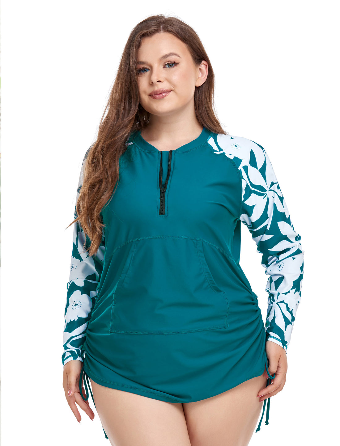 Halcurt Women Plus Size Long Sleeve Rash Guard Swimsuit Top