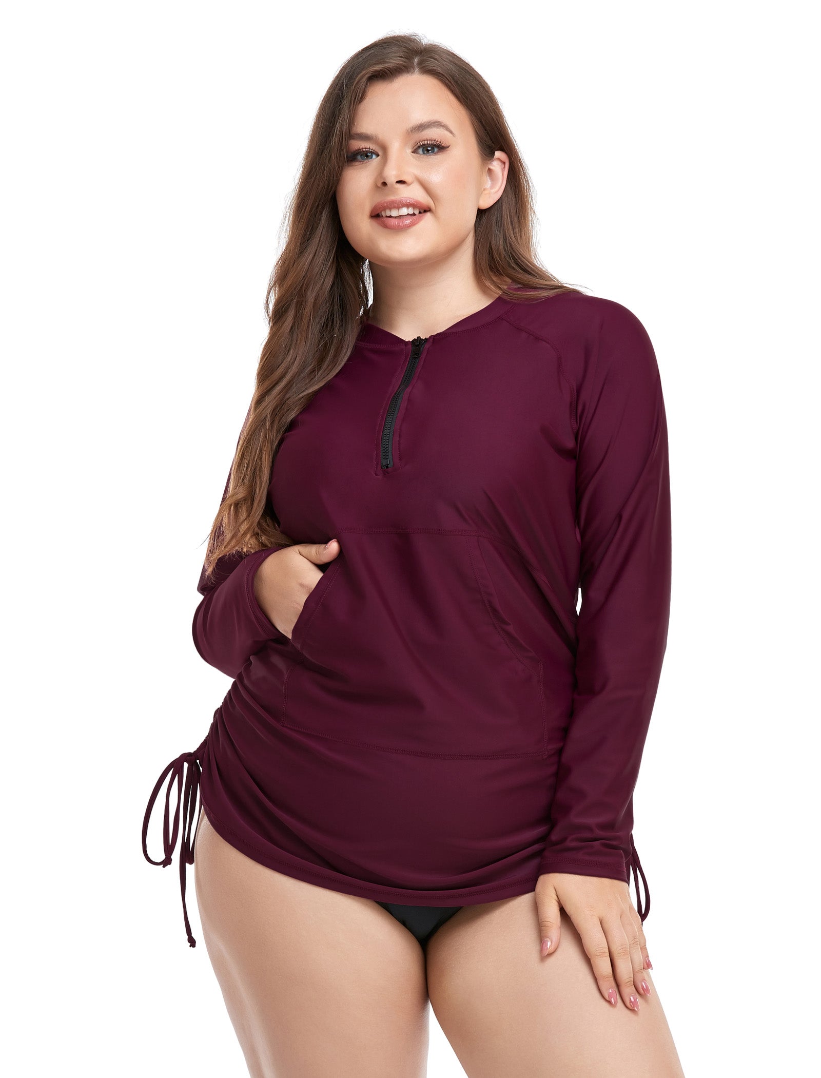 Halcurt Women Plus Size Long Sleeve Rash Guard Swimsuit Top