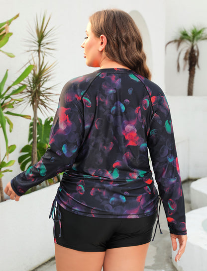 Halcurt Women Plus Size Long Sleeve Rash Guard Swimsuit Top