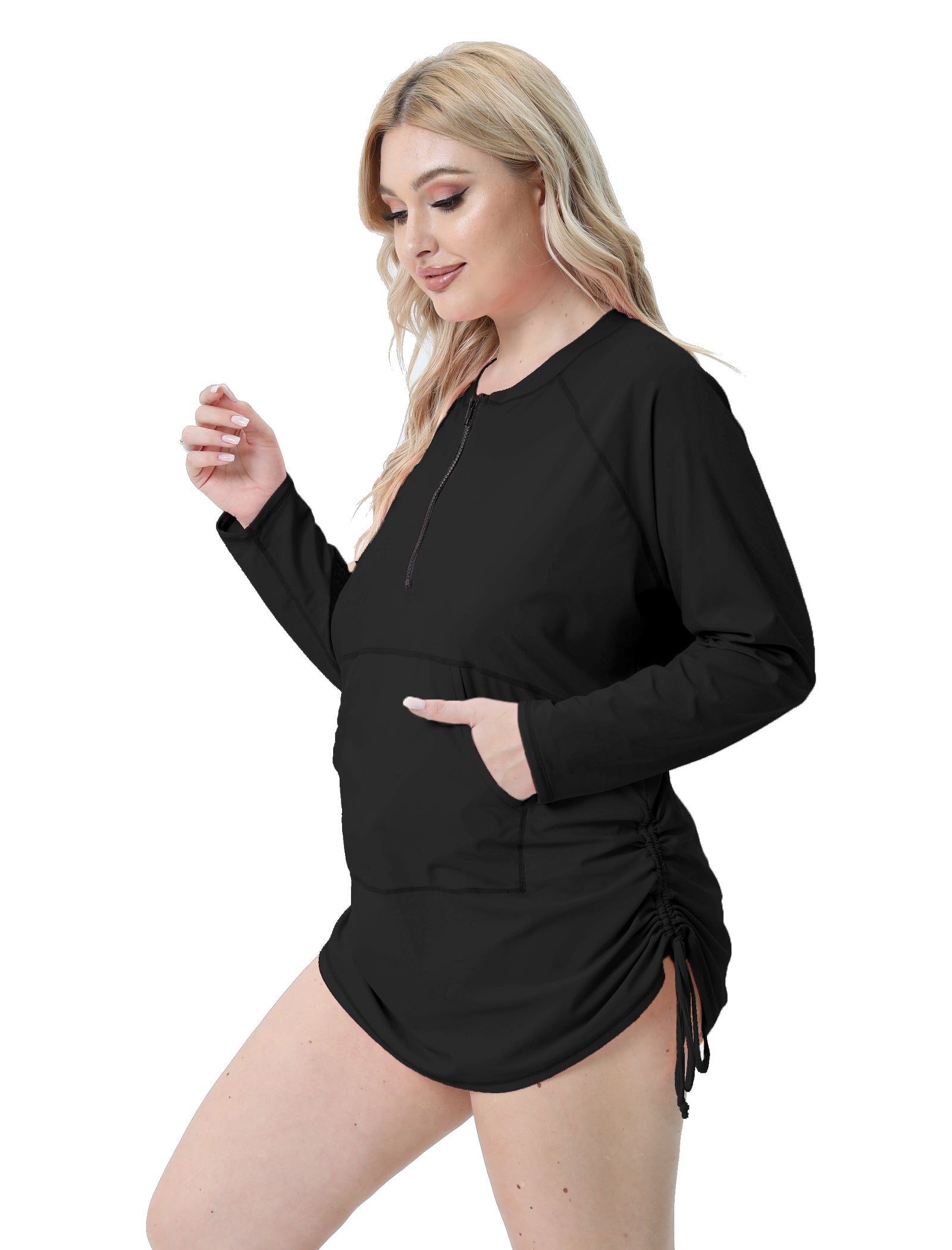 Halcurt Women Plus Size Long Sleeve Rash Guard Swimsuit Top