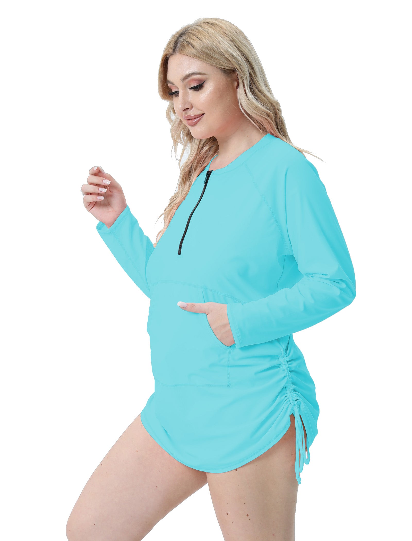Halcurt Women Plus Size Long Sleeve Rash Guard Swimsuit Top