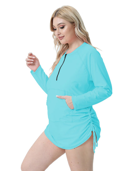 Halcurt Women Plus Size Long Sleeve Rash Guard Swimsuit Top