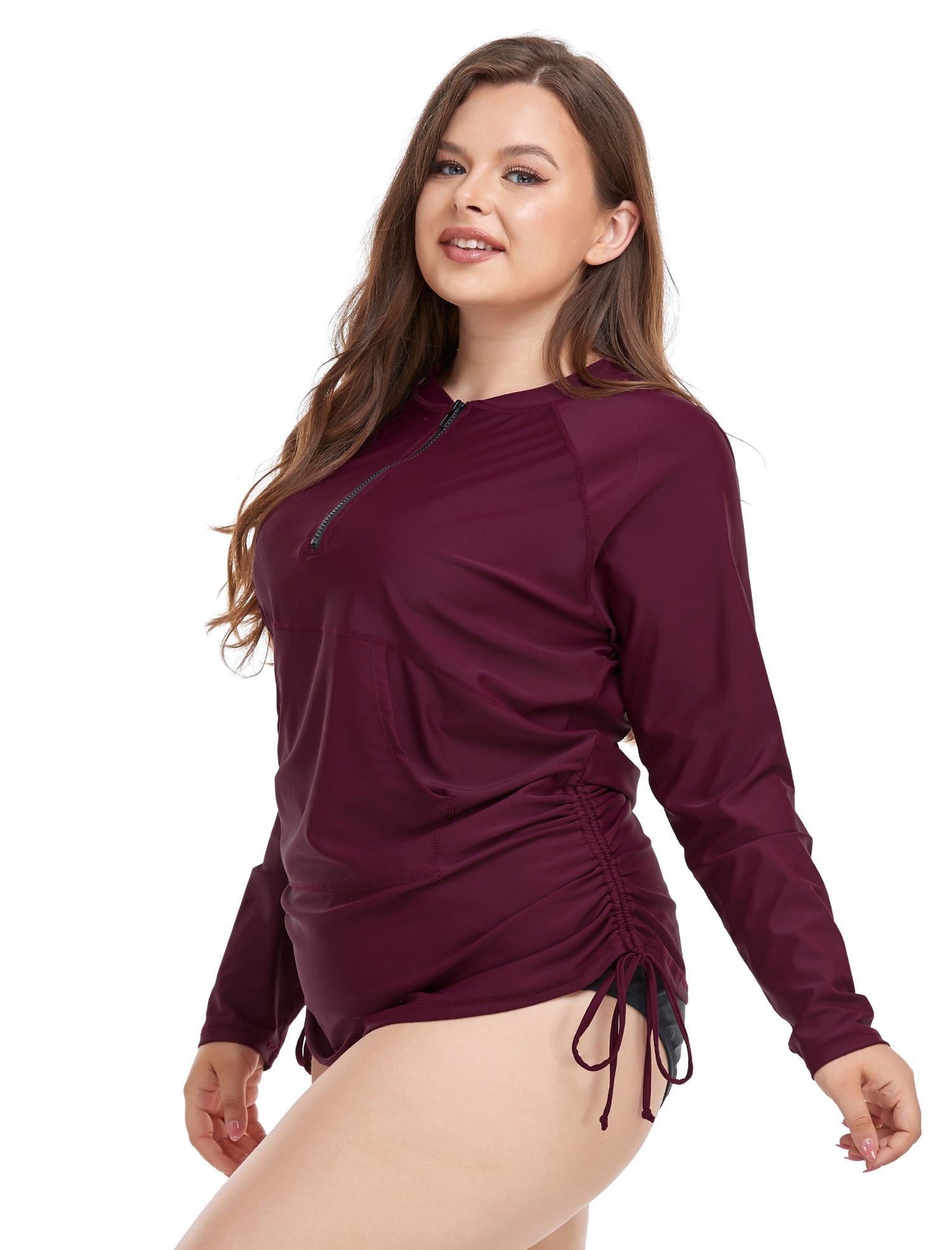 Halcurt Women Plus Size Long Sleeve Rash Guard Swimsuit Top