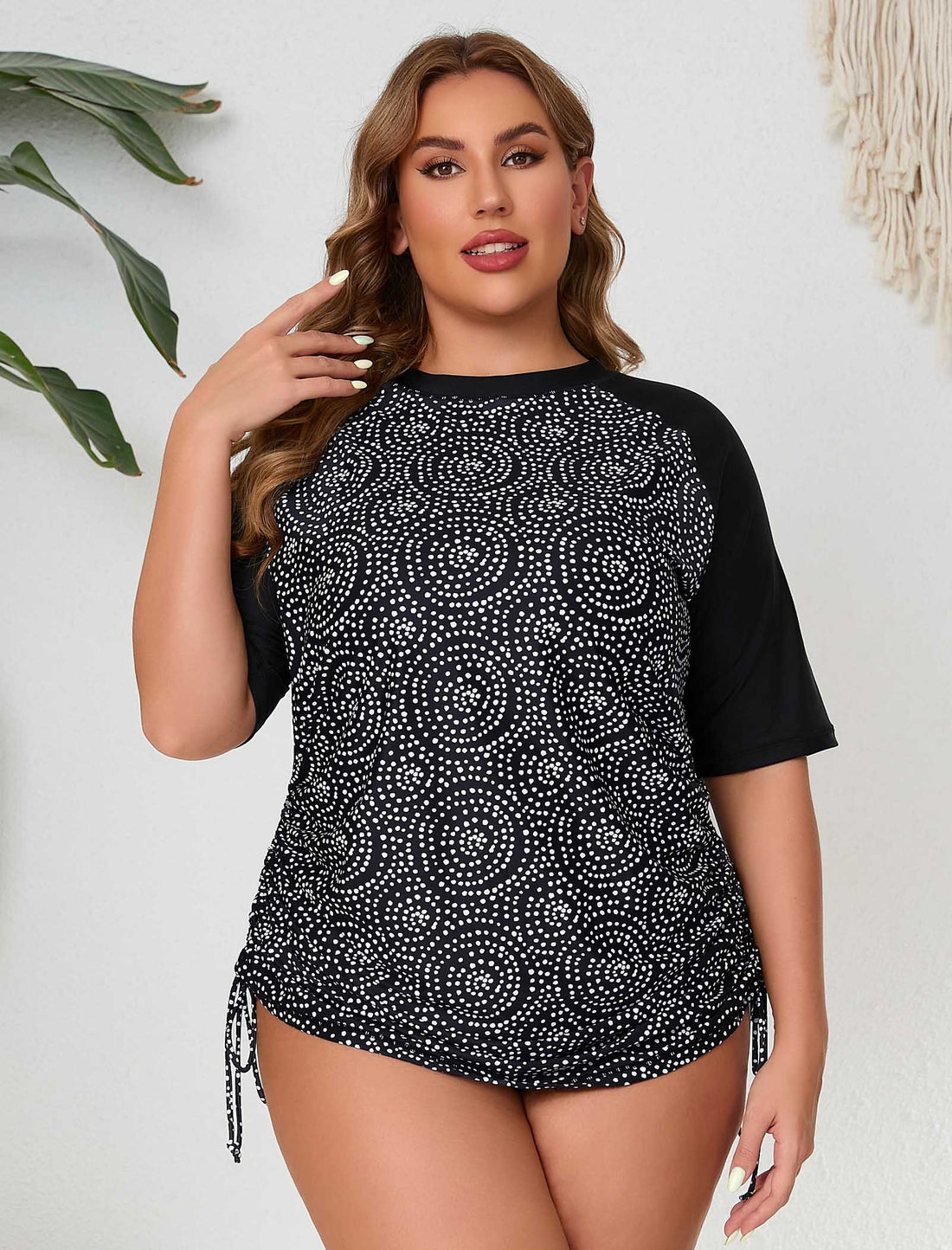 Halcurt Women Plus Size Swim Shirt Short Sleeve Top