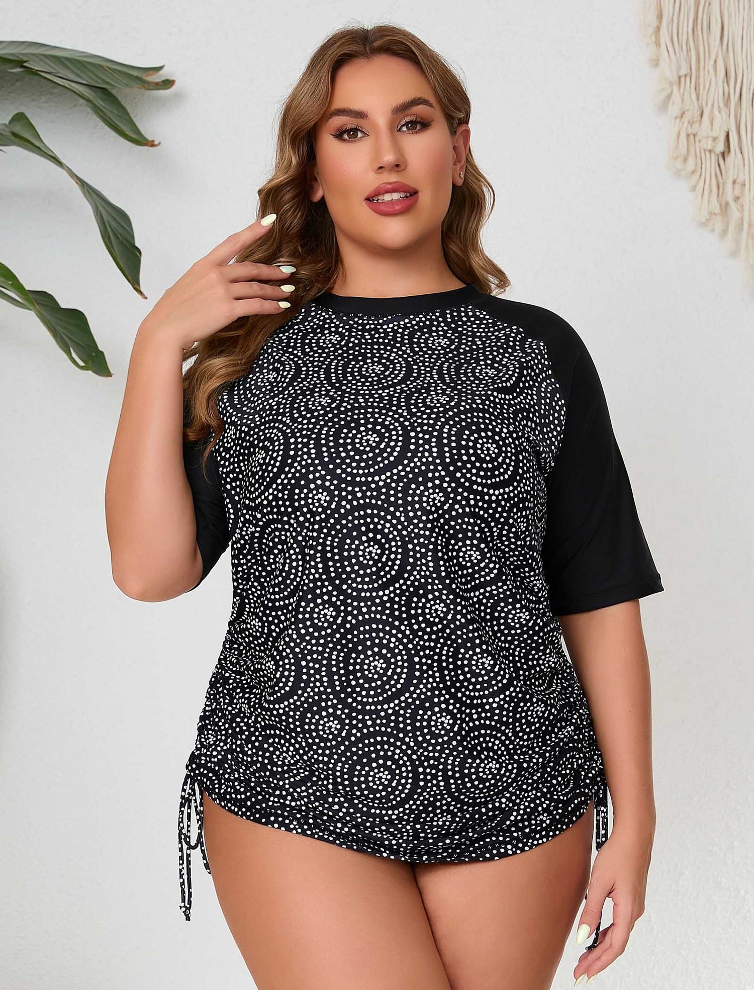 Halcurt Women Plus Size Swim Shirt Short Sleeve Top