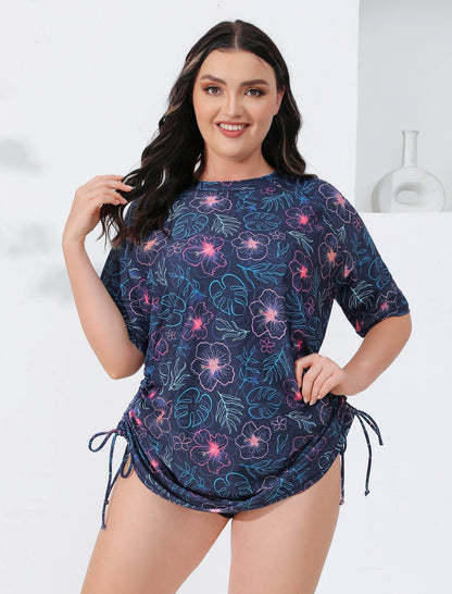 Halcurt Women Plus Size Swim Shirt Short Sleeve Top