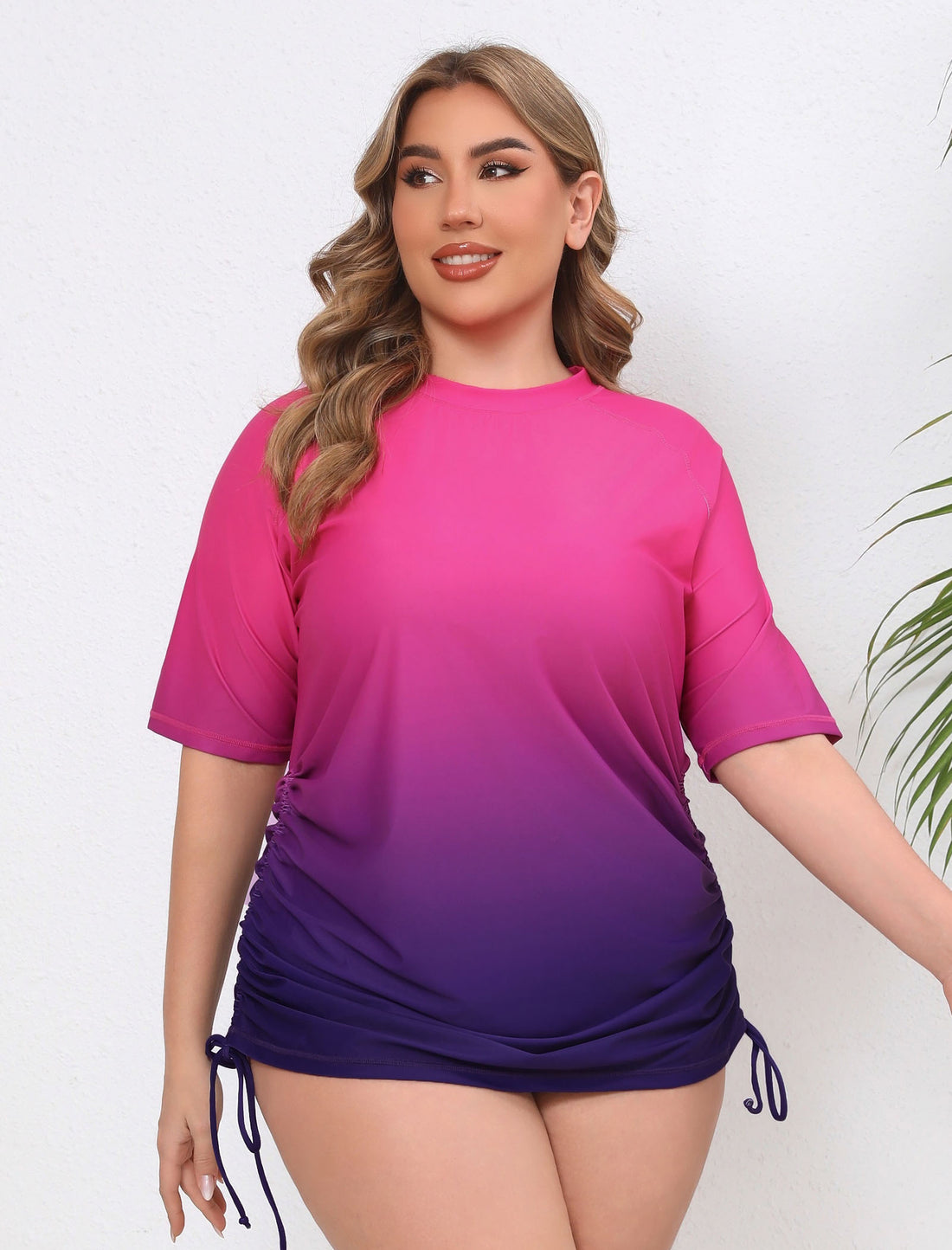 Halcurt Women Plus Size Swim Shirt Short Sleeve Top