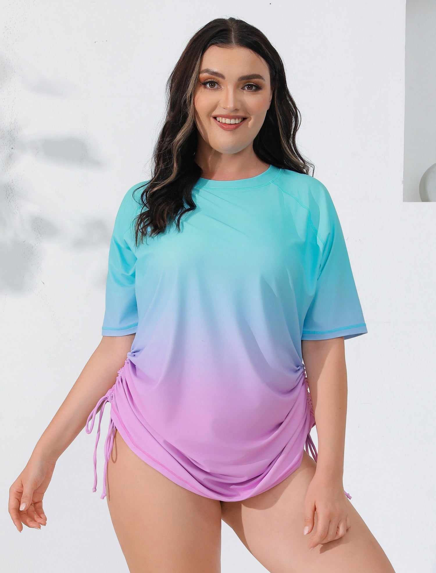 Halcurt Women Plus Size Swim Shirt Short Sleeve Top