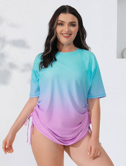 Halcurt Women Plus Size Swim Shirt Short Sleeve Top