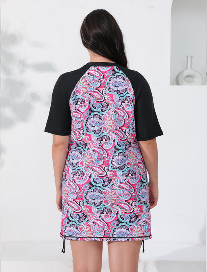 Halcurt Women Plus Size Swim Shirt Short Sleeve Top