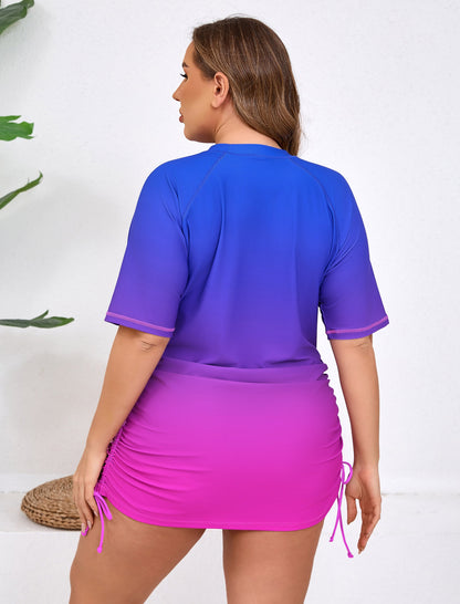 Halcurt Women Plus Size Swim Shirt Short Sleeve Top