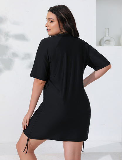 Halcurt Women Plus Size Swim Shirt Short Sleeve Top