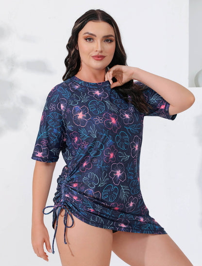 Halcurt Women Plus Size Swim Shirt Short Sleeve Top