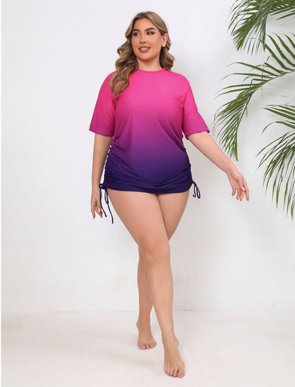 Halcurt Women Plus Size Swim Shirt Short Sleeve Top