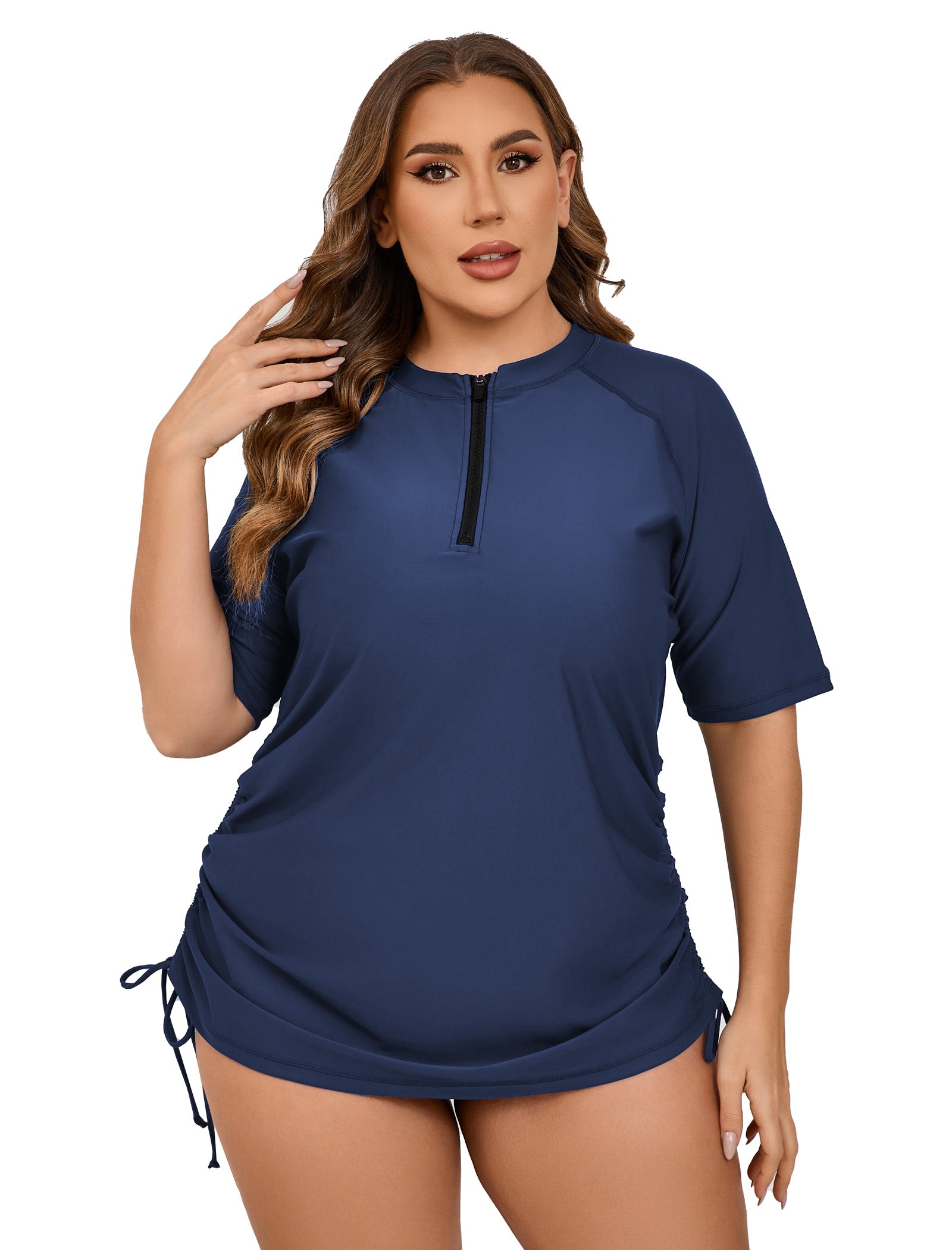 Coral Dawn Plus Size Half Zip Adustablie Drawstring Rash Guard Shirts ...