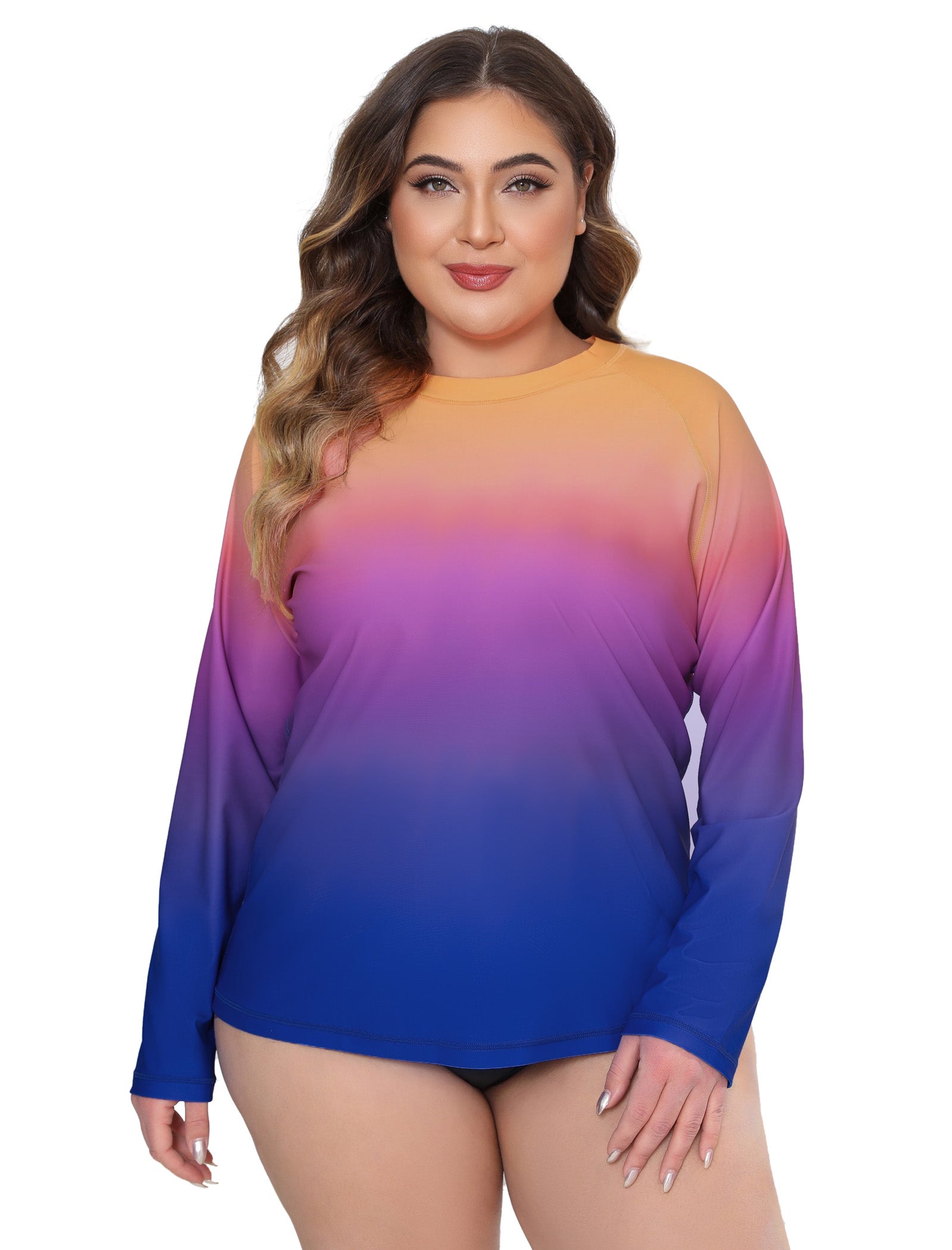 Halcurt Damen Plus Size Langarm-Rashguard-Badeanzug-Top