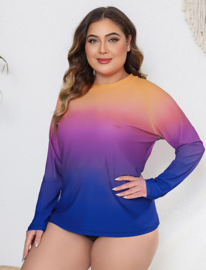 Halcurt Damen Plus Size Langarm-Rashguard-Badeanzug-Top