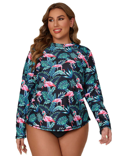 Halcurt Women Plus Size Long Sleeve Rash Guard Swimsuit Top