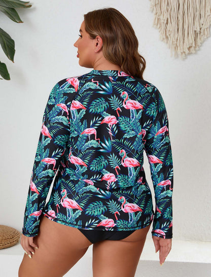 Halcurt Women Plus Size Long Sleeve Rash Guard Swimsuit Top