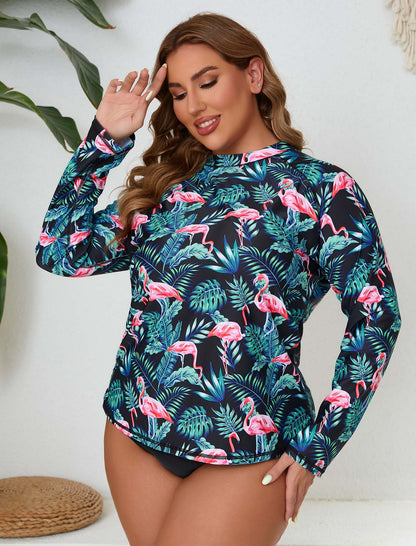 Halcurt Women Plus Size Long Sleeve Rash Guard Swimsuit Top