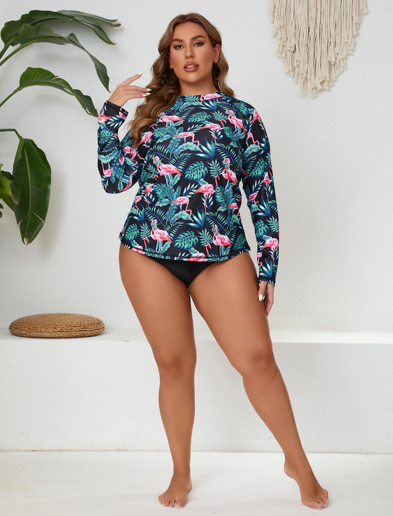 Halcurt Women Plus Size Long Sleeve Rash Guard Swimsuit Top